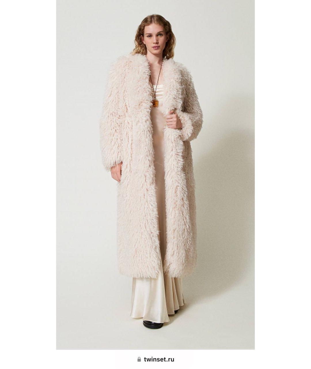 TWIN-SET Бежевая полиэстеровая шуба, фото 6