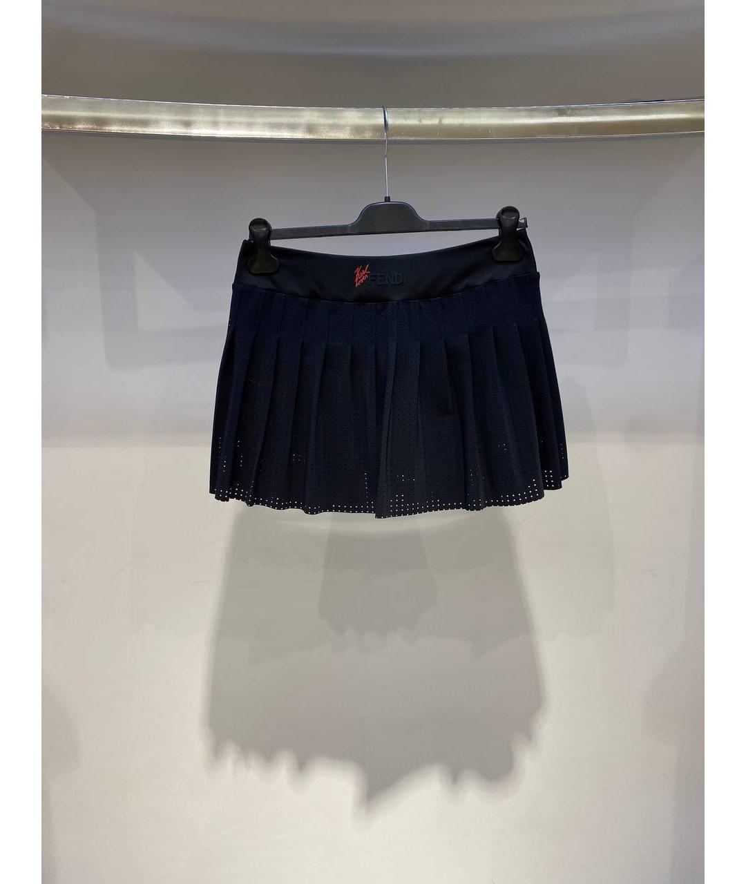 FENDI Темно-синяя полиамидовая юбка мини, фото 2