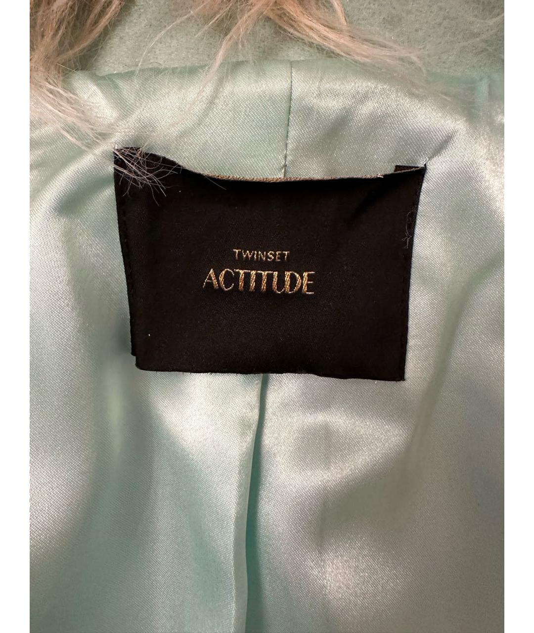 TWIN-SET Бирюзовое полиэстеровое пальто, фото 3