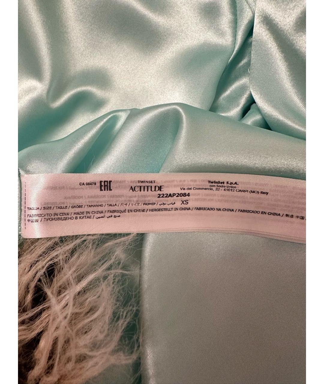 TWIN-SET Бирюзовое полиэстеровое пальто, фото 4