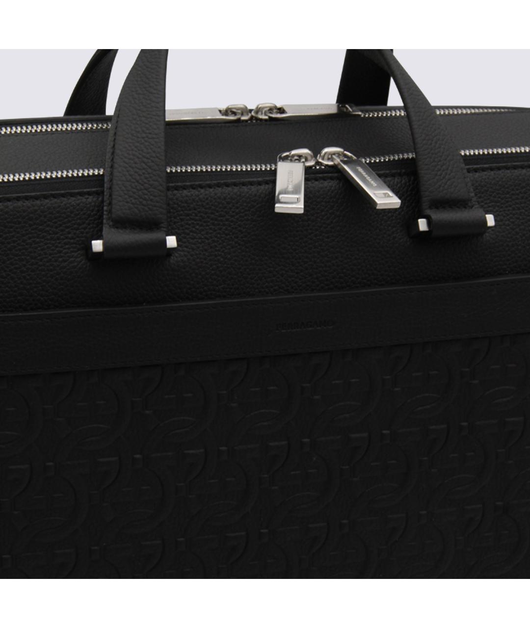 FERRAGAMO Черный кожаный портфель, фото 3