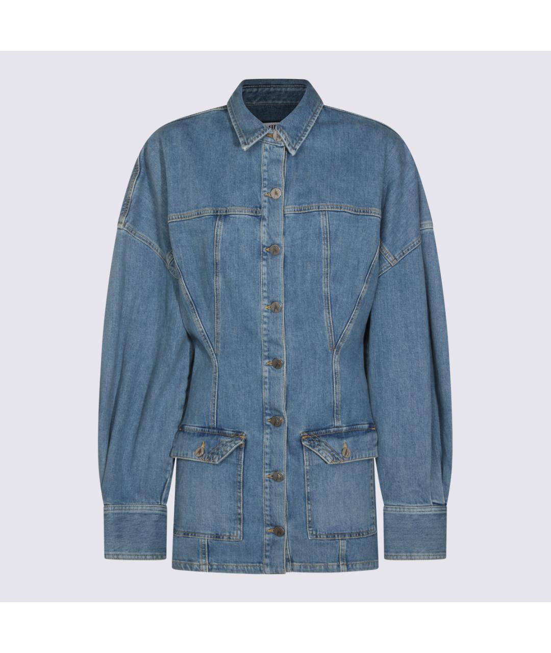 THE ATTICO Голубое хлопко-эластановое повседневное платье, фото 5