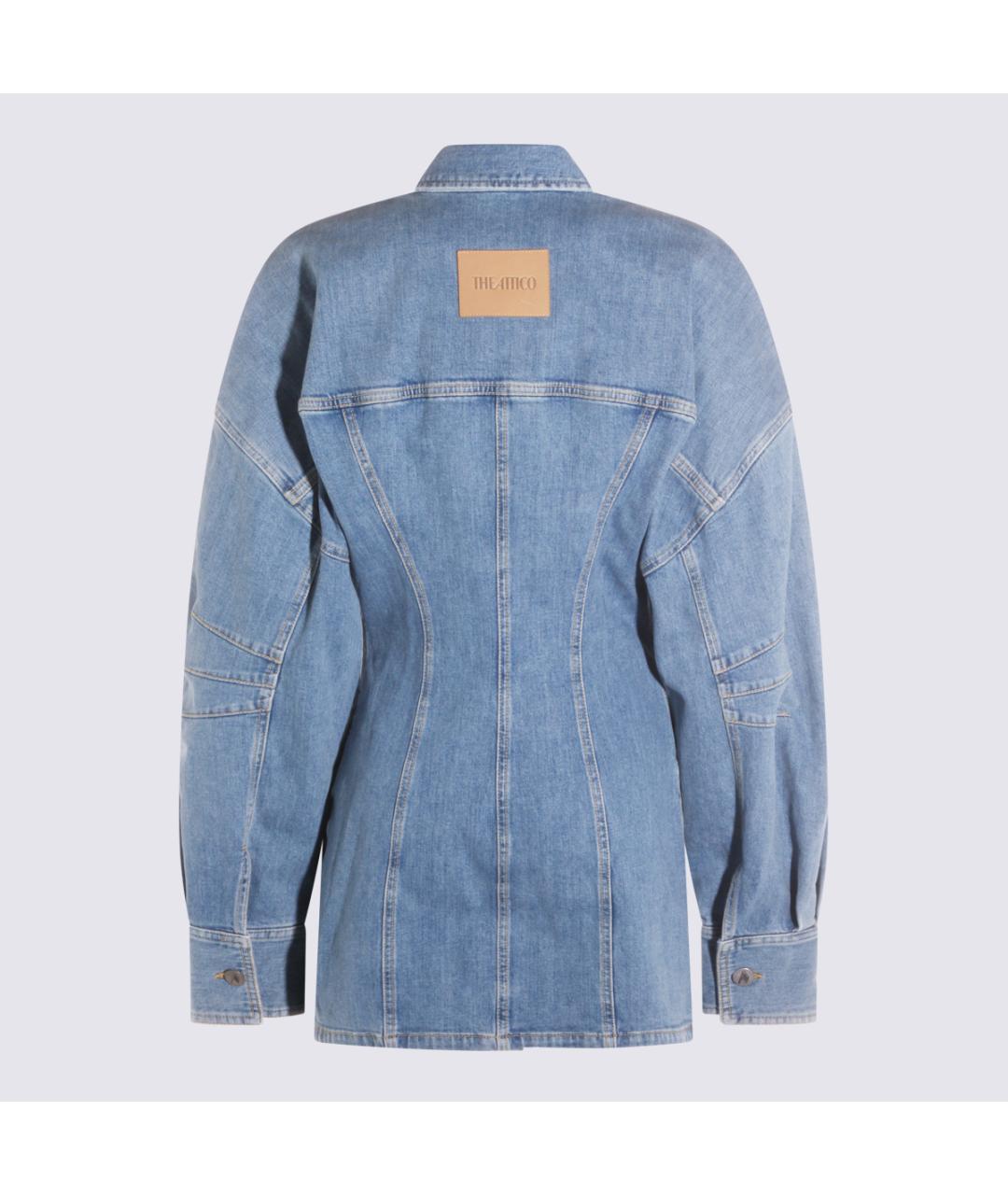 THE ATTICO Голубое хлопко-эластановое повседневное платье, фото 2