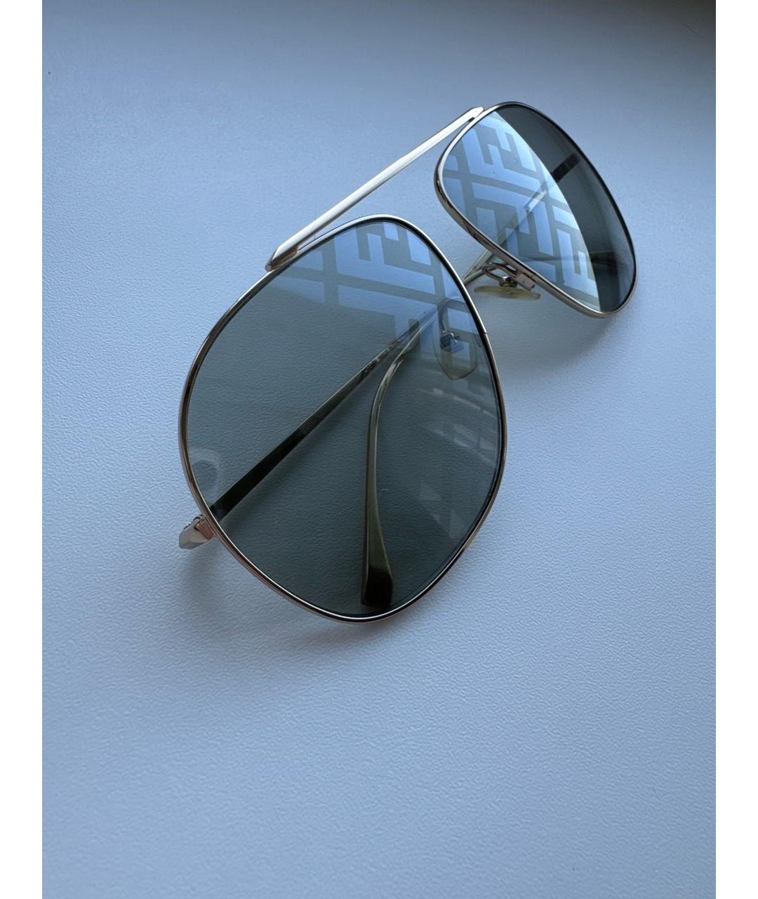 FENDI Золотые металлические солнцезащитные очки, фото 3