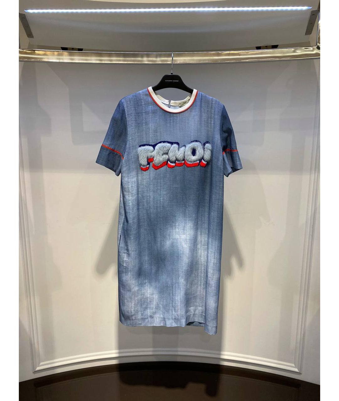 FENDI Голубое вискозное повседневное платье, фото 2