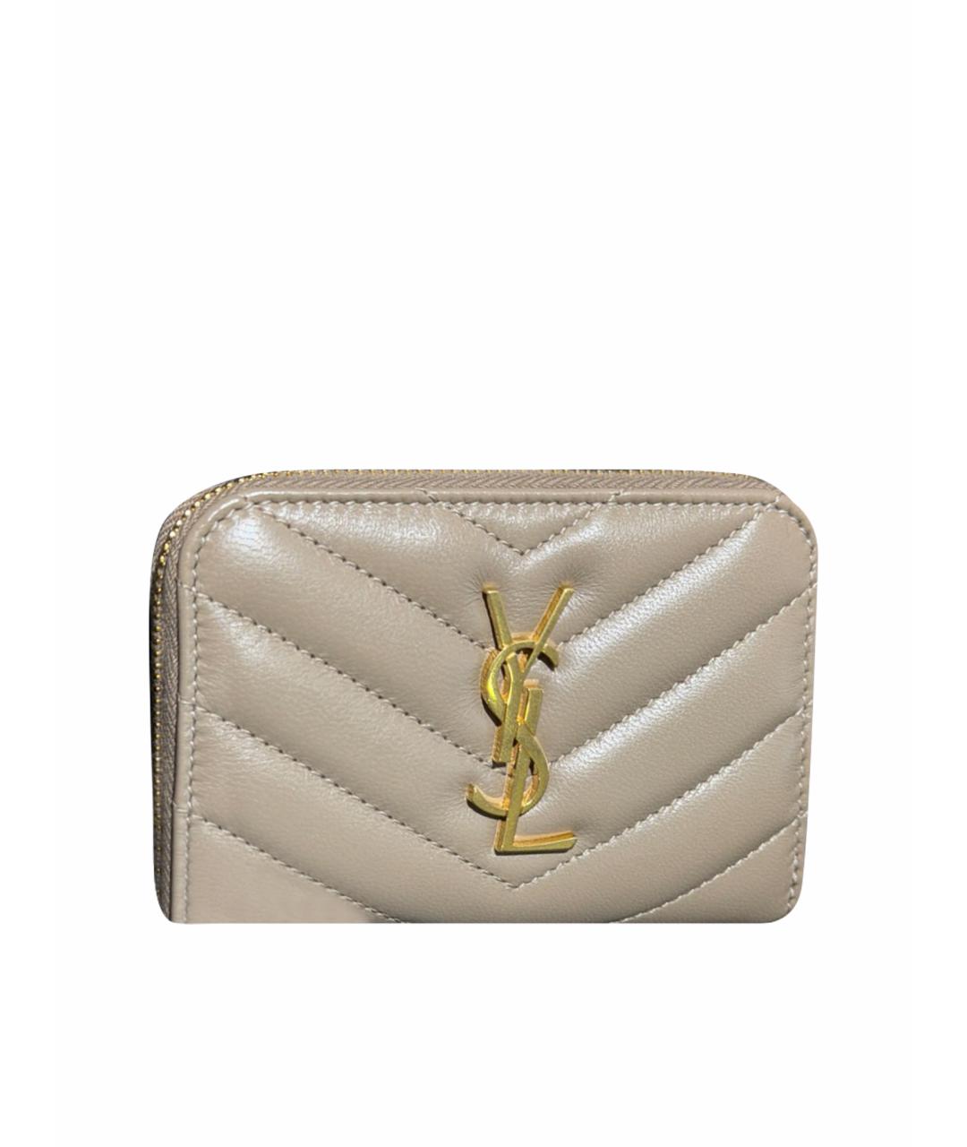 SAINT LAURENT Бежевый кожаный кошелек, фото 1