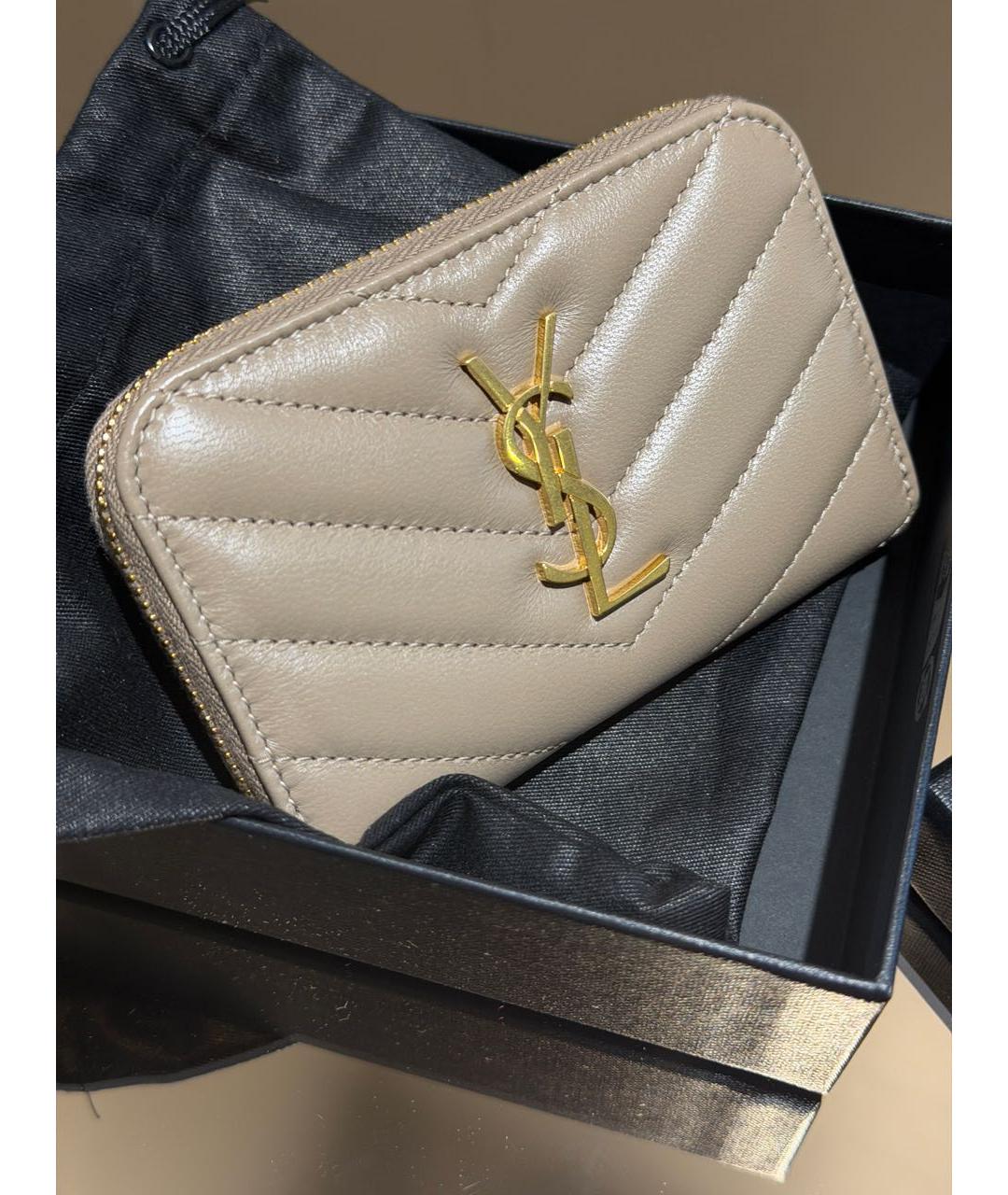 SAINT LAURENT Бежевый кожаный кошелек, фото 7