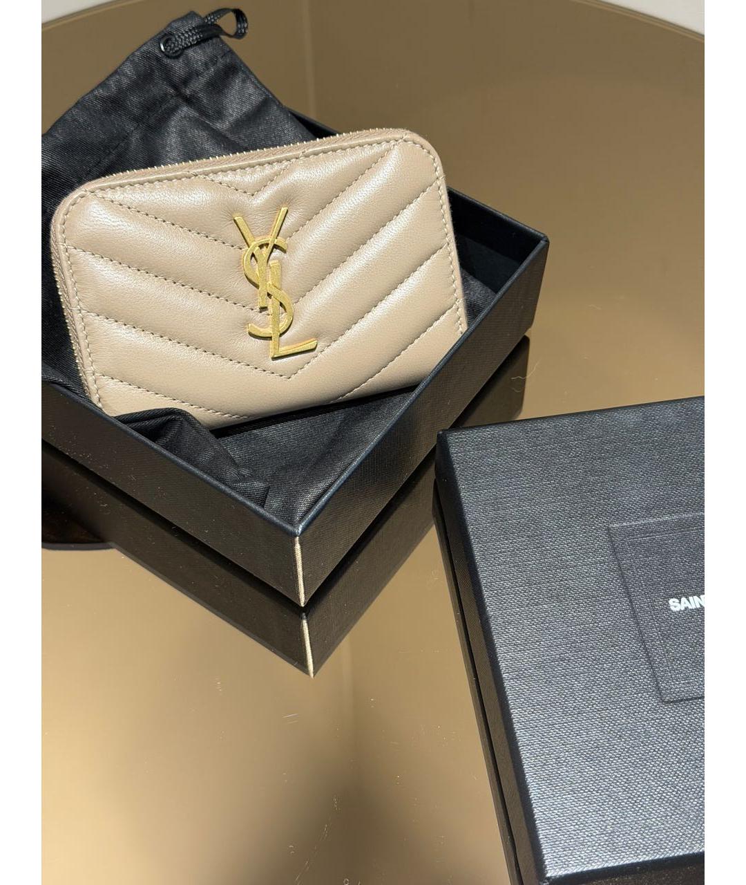 SAINT LAURENT Бежевый кожаный кошелек, фото 5