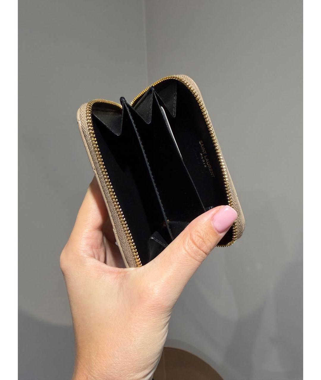 SAINT LAURENT Бежевый кожаный кошелек, фото 3