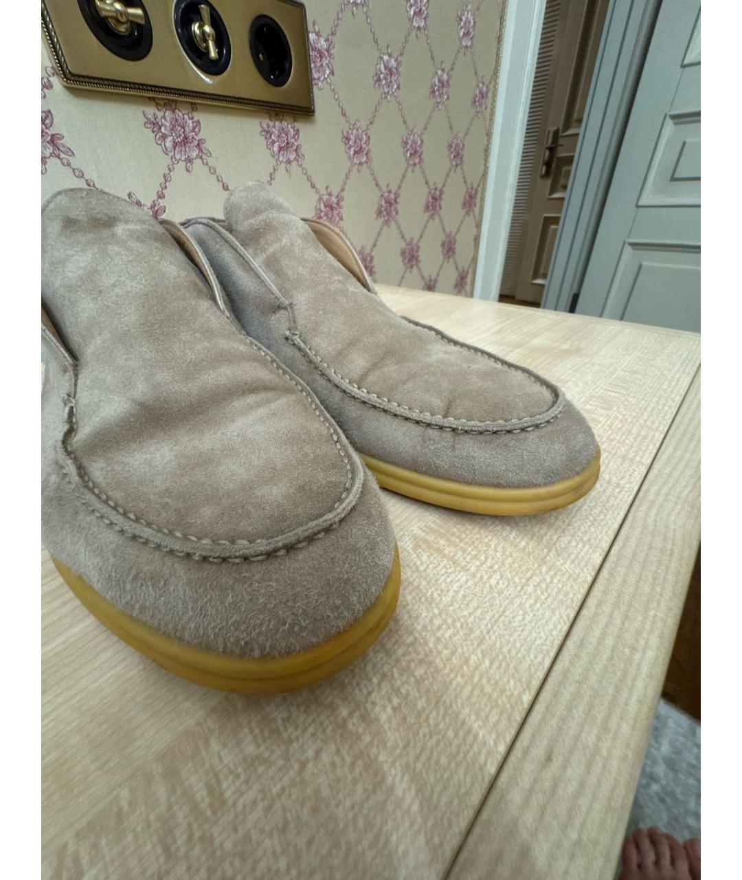 LORO PIANA Бежевые замшевые лоферы, фото 8