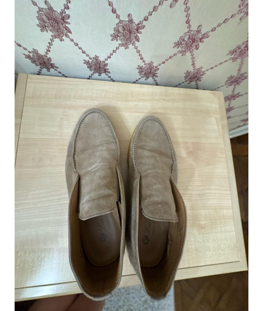 LORO PIANA Бежевые замшевые лоферы, фото 3