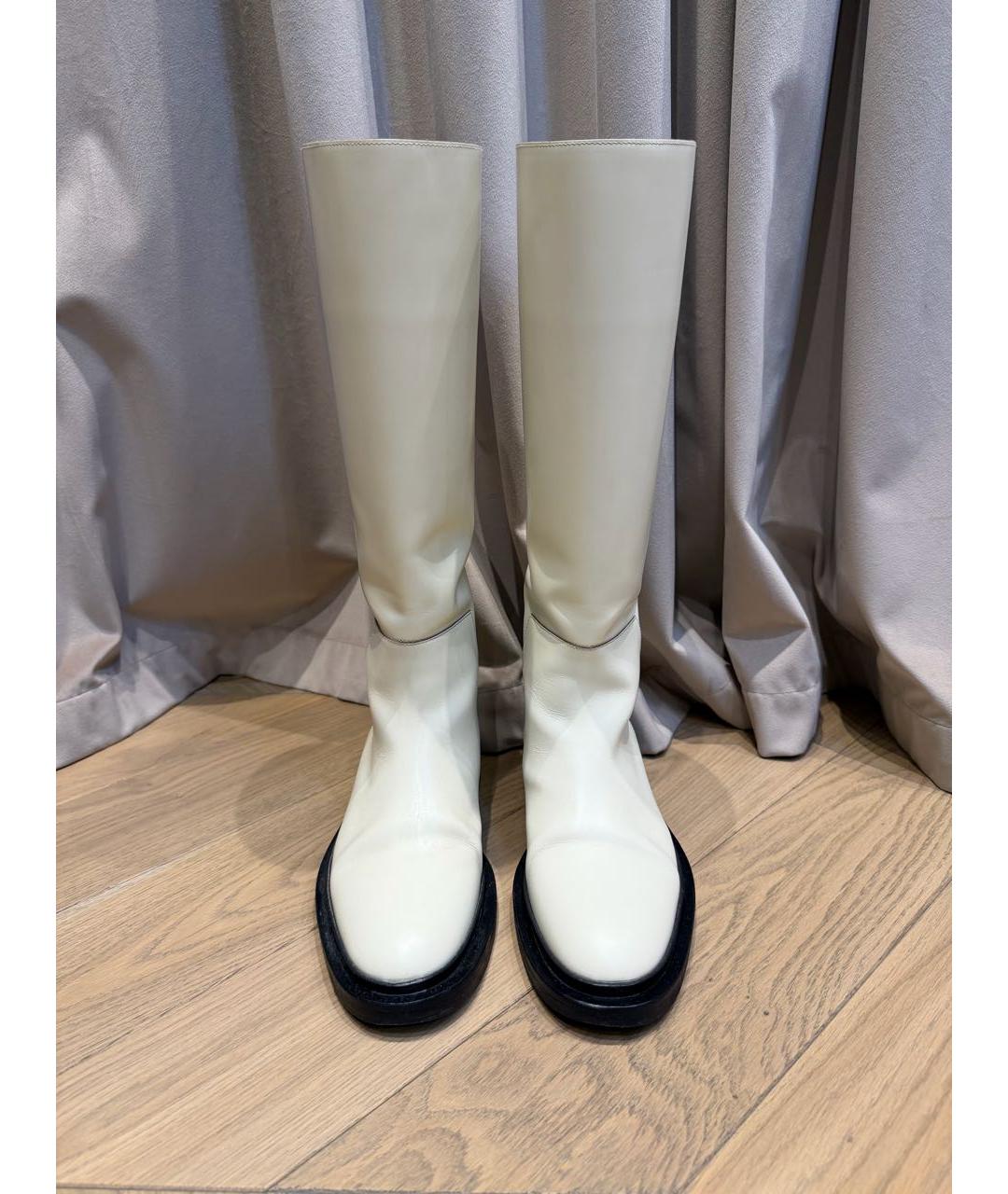JIL SANDER Белые кожаные сапоги, фото 2