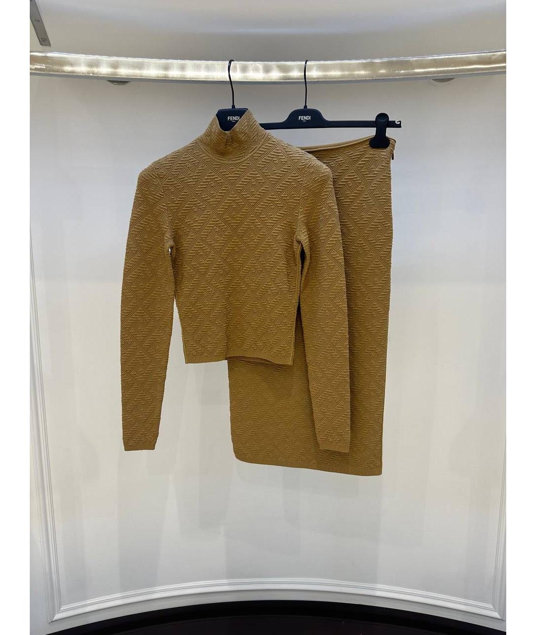 FENDI Горчичный вискозный костюм с юбками, фото 2