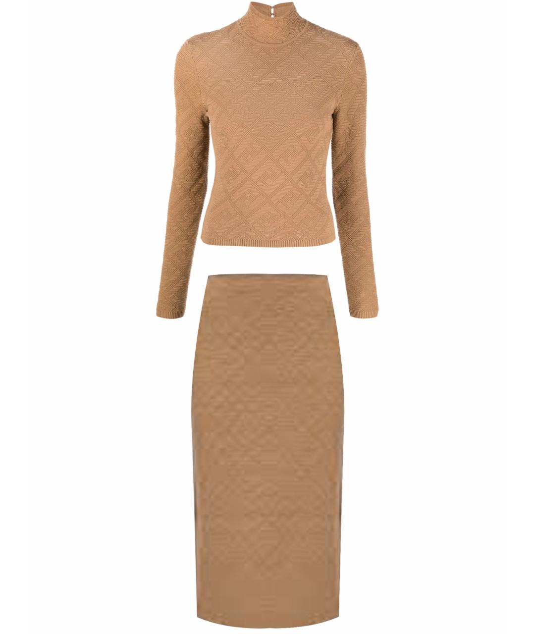 FENDI Горчичный вискозный костюм с юбками, фото 1