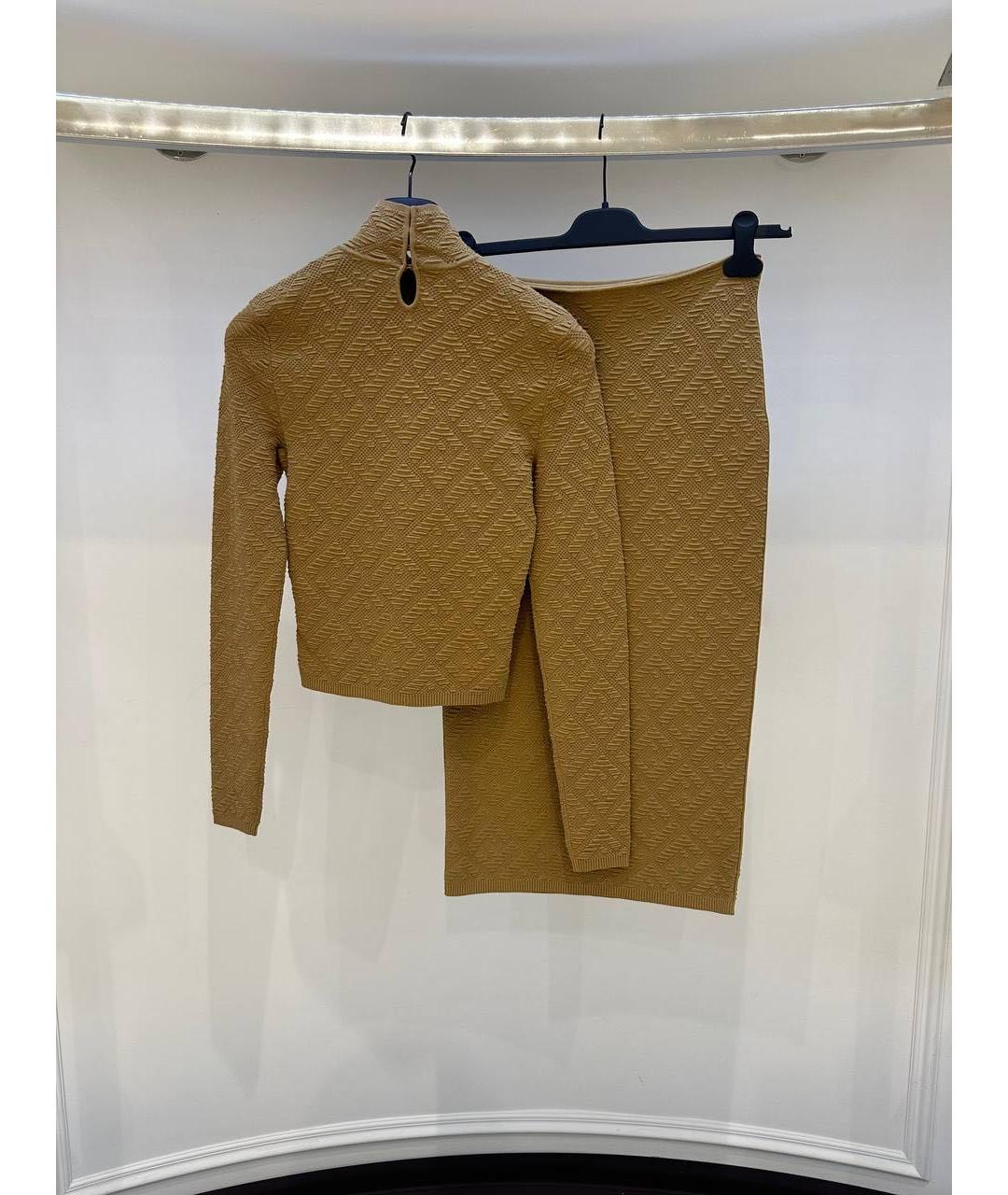 FENDI Горчичный вискозный костюм с юбками, фото 3