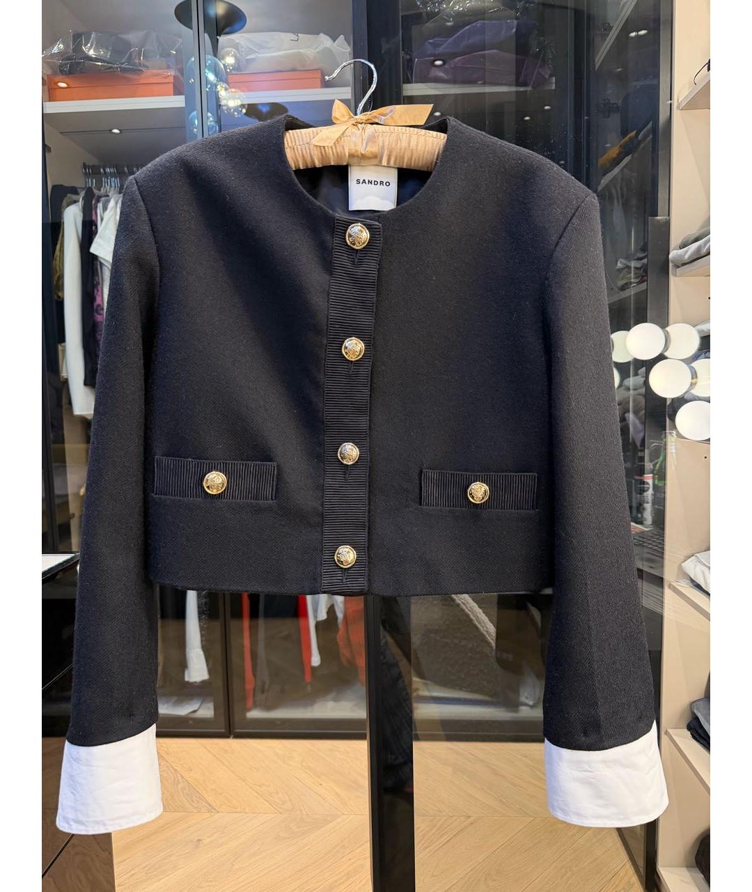 SANDRO Черный шерстяной жакет/пиджак, фото 5