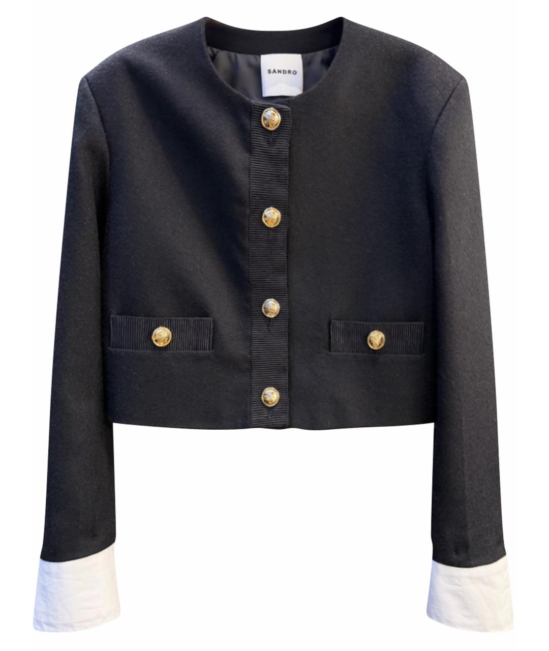 SANDRO Черный шерстяной жакет/пиджак, фото 1