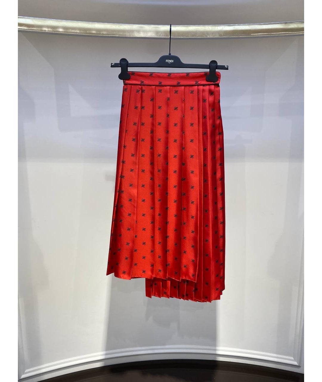 FENDI Красная шелковая юбка миди, фото 3