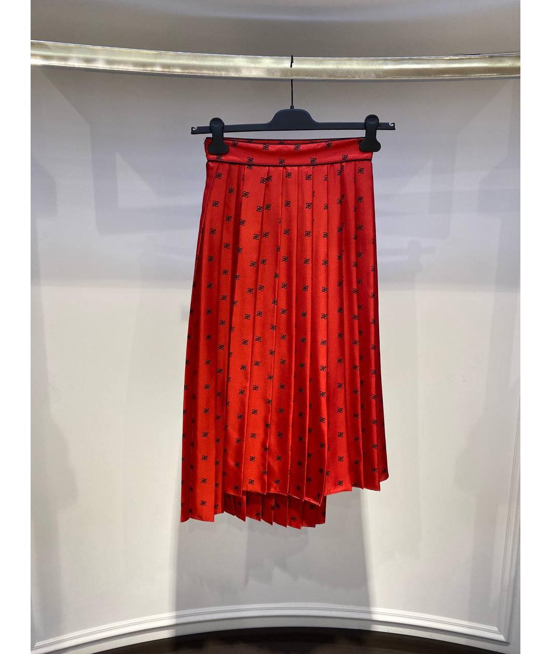 FENDI Красная шелковая юбка миди, фото 2
