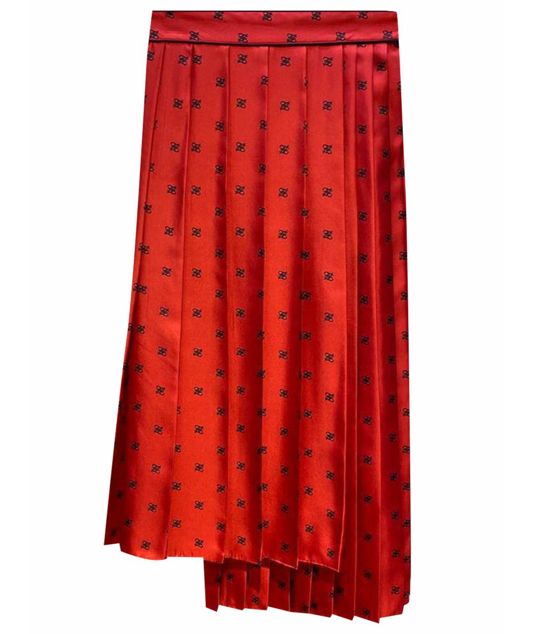FENDI Красная шелковая юбка миди, фото 1