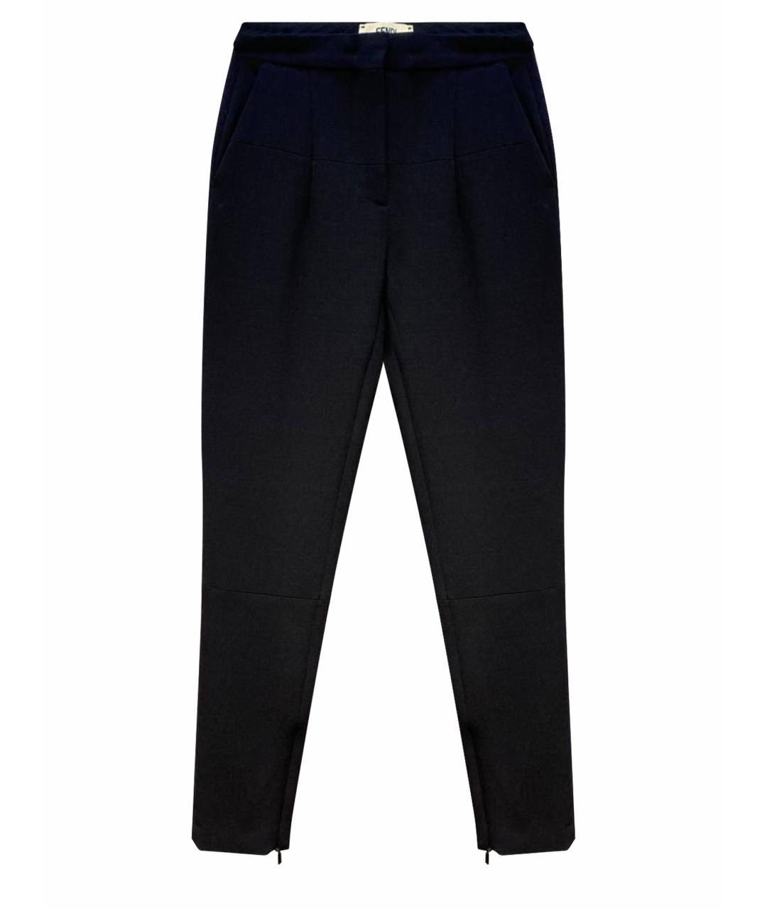 FENDI Темно-синие шерстяные прямые брюки, фото 1