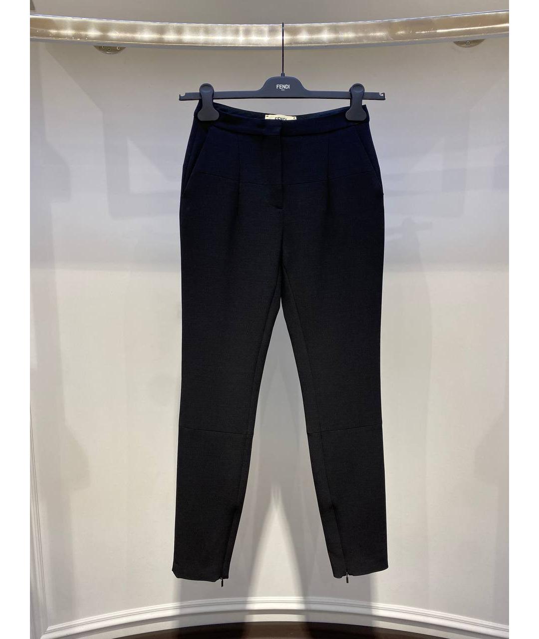 FENDI Темно-синие шерстяные прямые брюки, фото 3