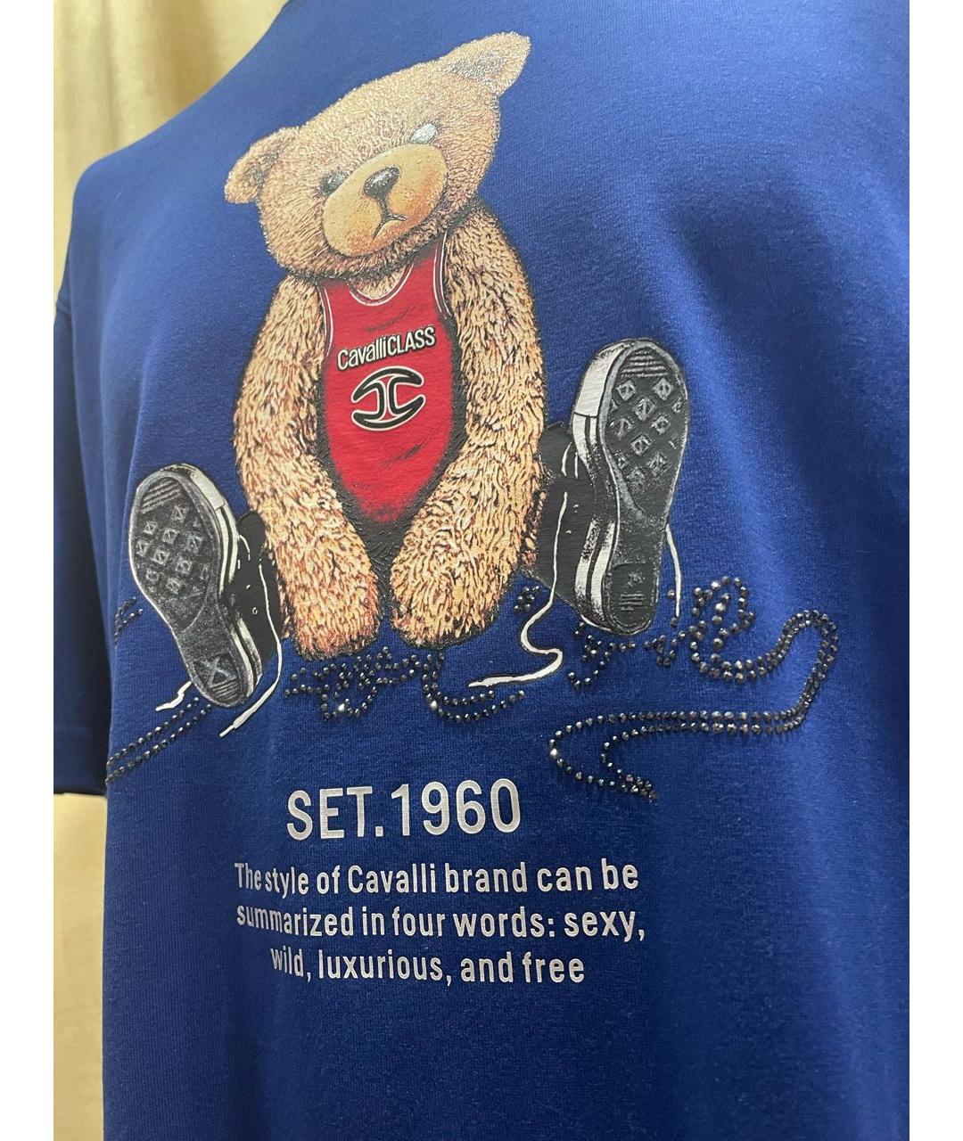 CAVALLI CLASS Синяя хлопковая футболка, фото 3