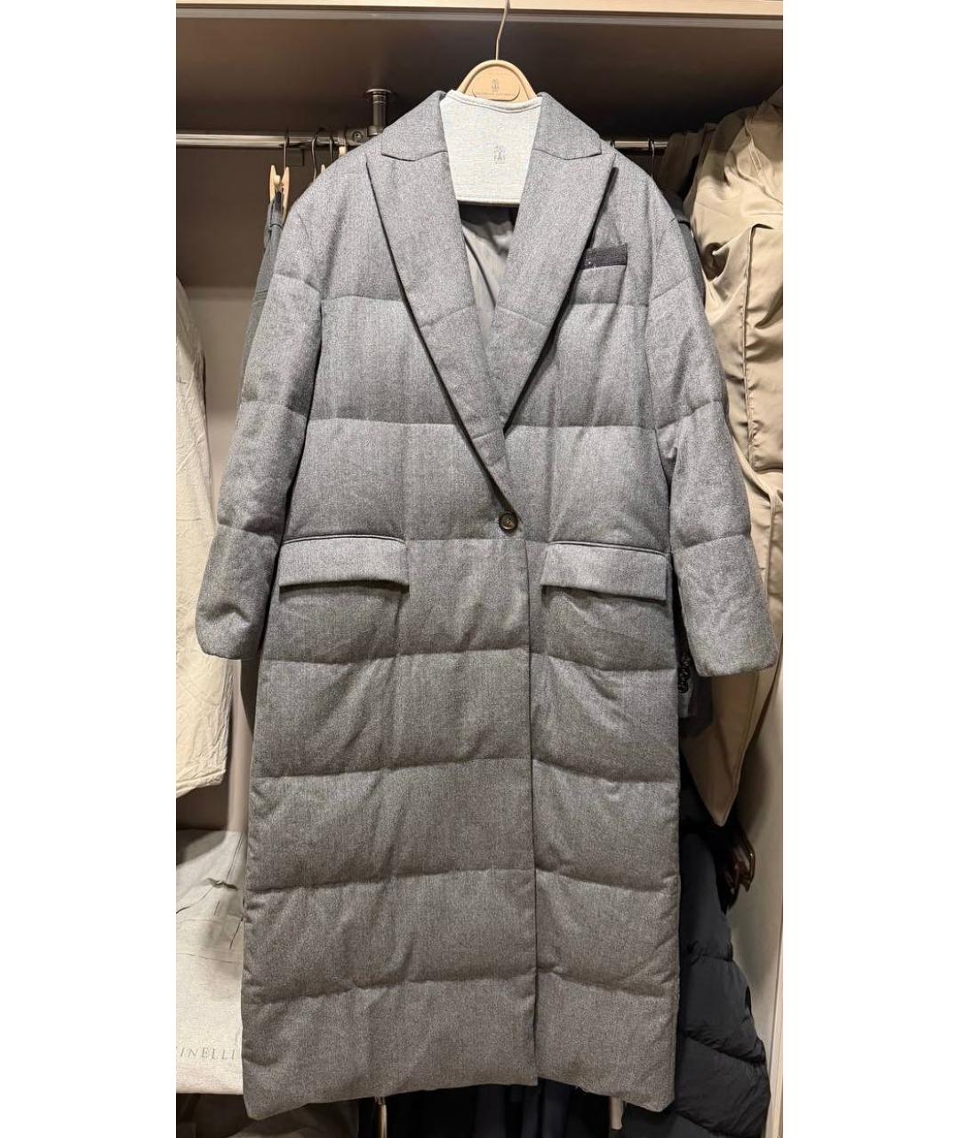 BRUNELLO CUCINELLI Серый шерстяной пуховик, фото 2