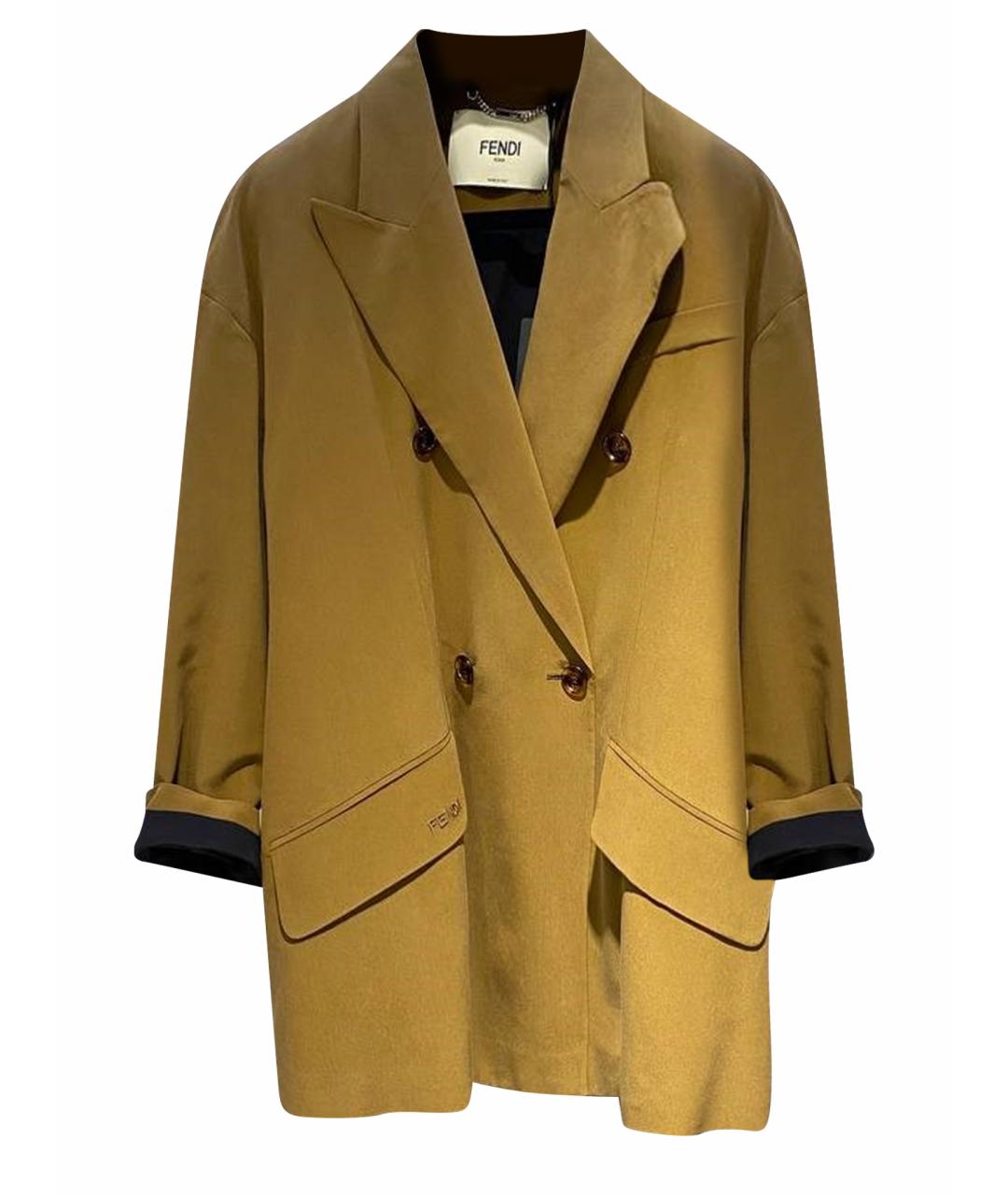 FENDI Горчичный шелковый жакет/пиджак, фото 1