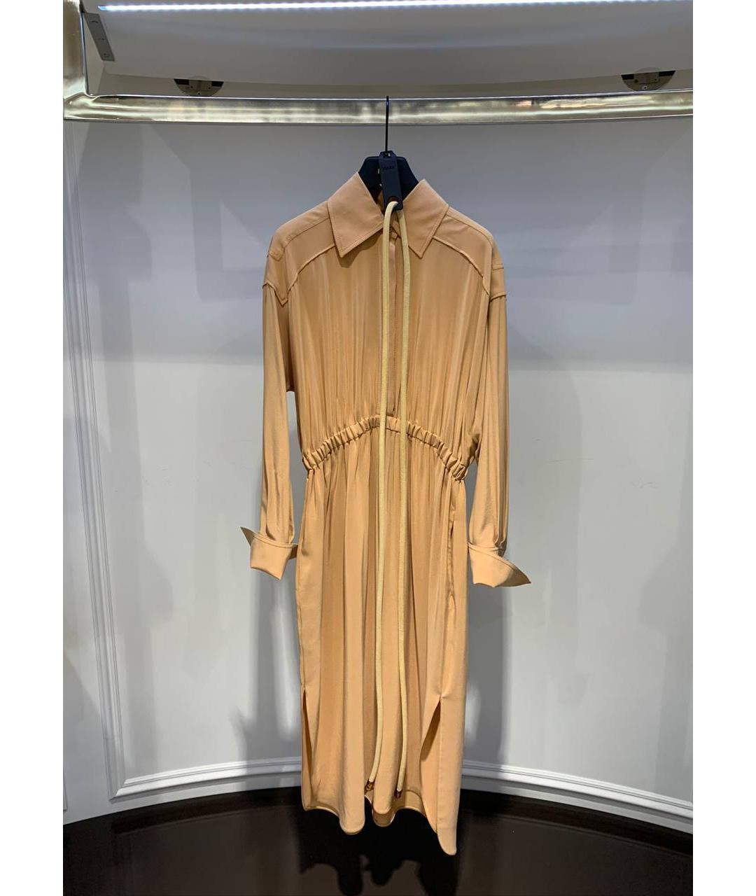 FENDI Бежевое шелковое повседневное платье, фото 3