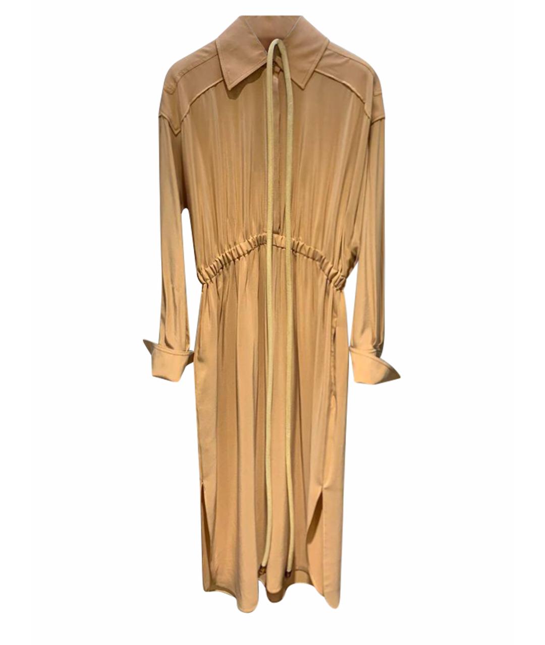 FENDI Бежевое шелковое повседневное платье, фото 1