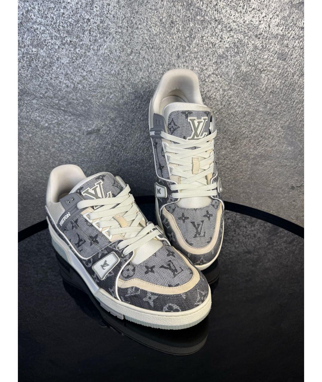 LOUIS VUITTON Серые кожаные высокие кроссовки / кеды, фото 6