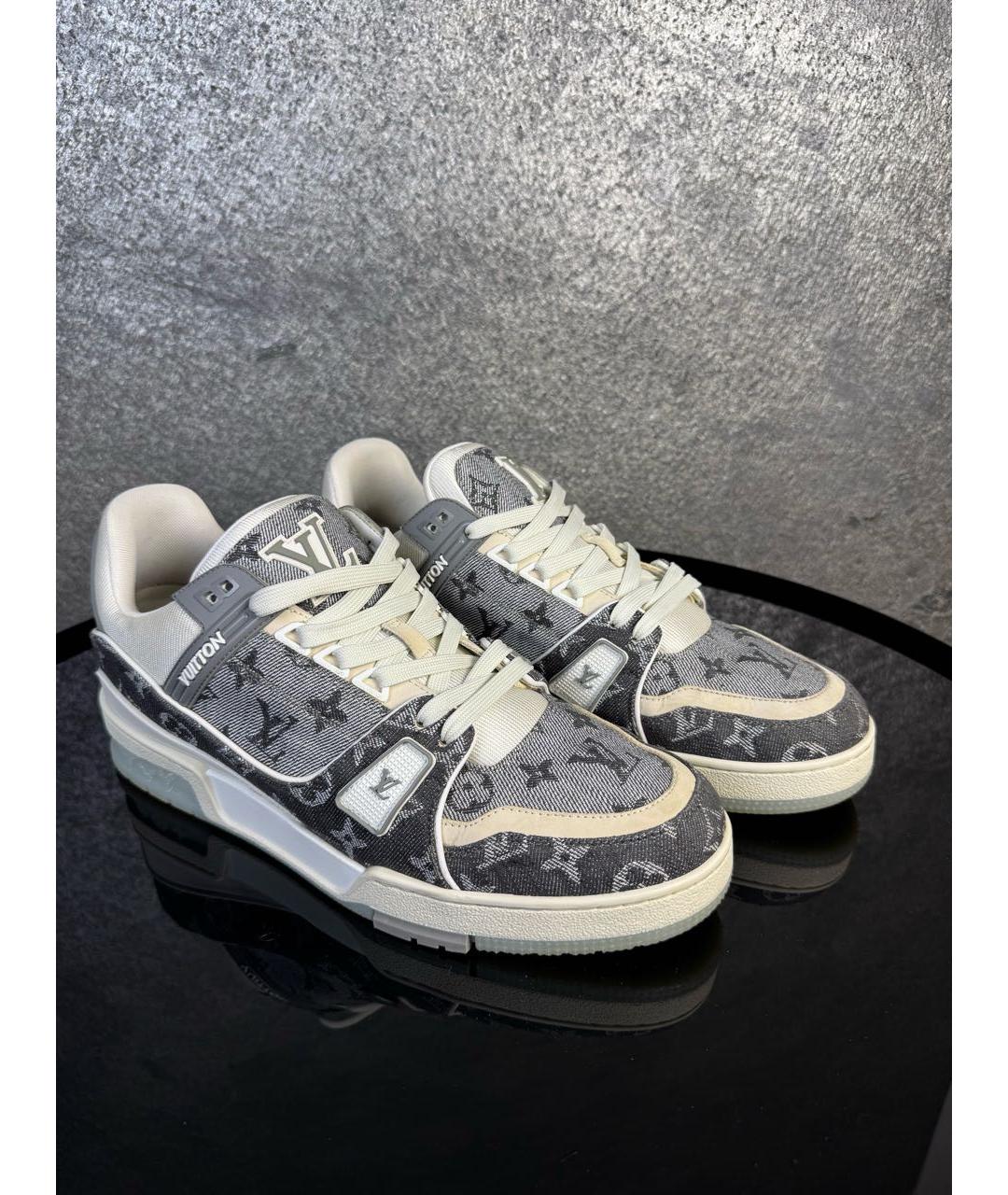 LOUIS VUITTON Серые кожаные высокие кроссовки / кеды, фото 5