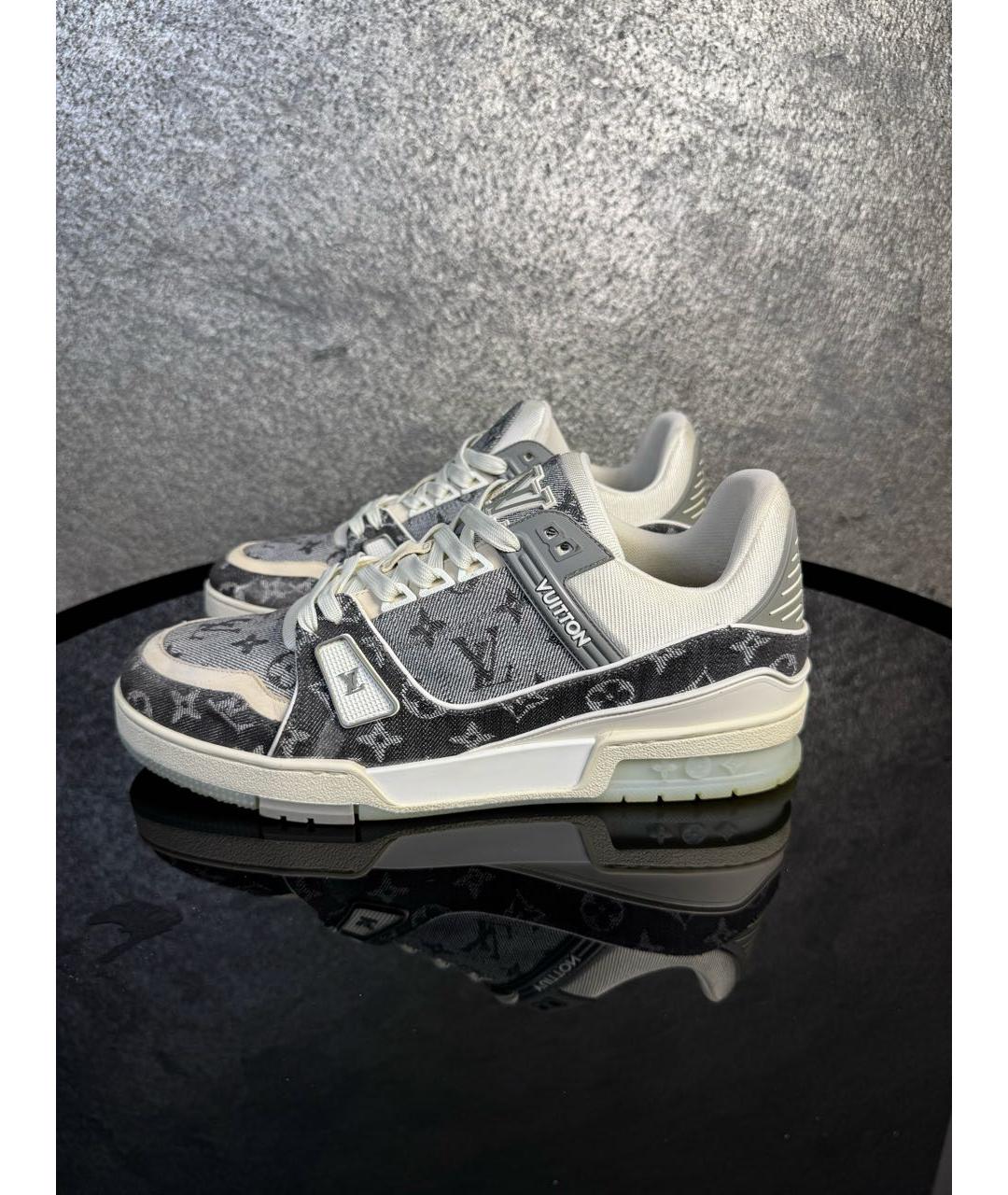 LOUIS VUITTON Серые кожаные высокие кроссовки / кеды, фото 9