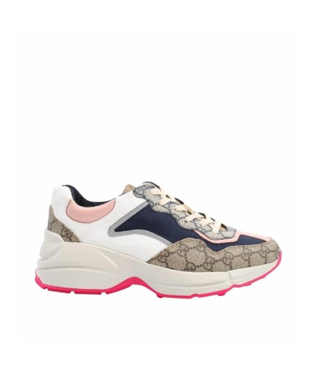 GUCCI Бежевые кожаные кроссовки, фото 10