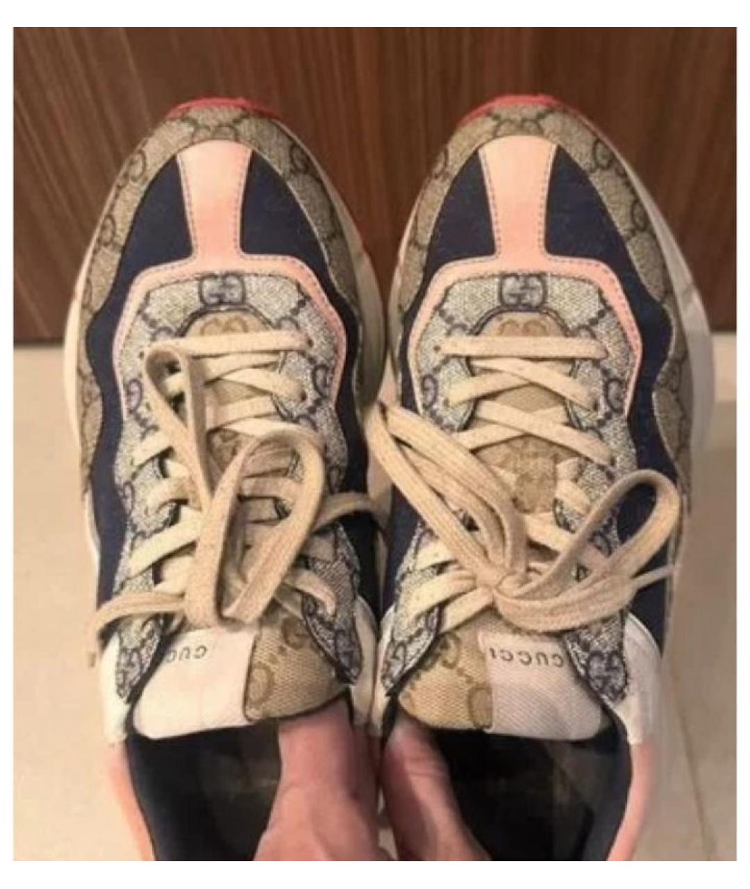 GUCCI Бежевые кожаные кроссовки, фото 5