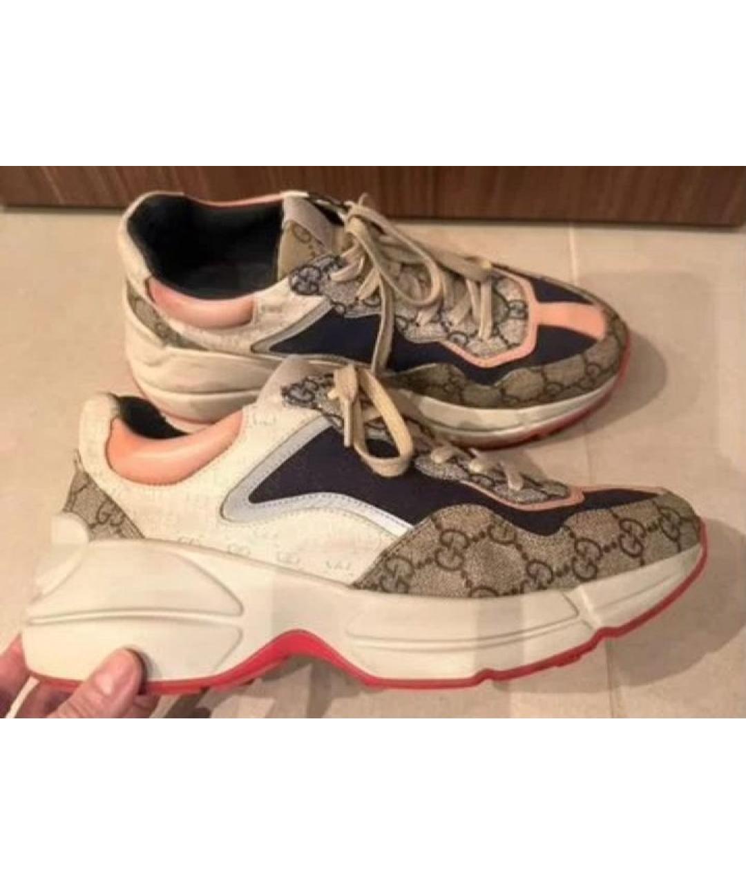 GUCCI Бежевые кожаные кроссовки, фото 3