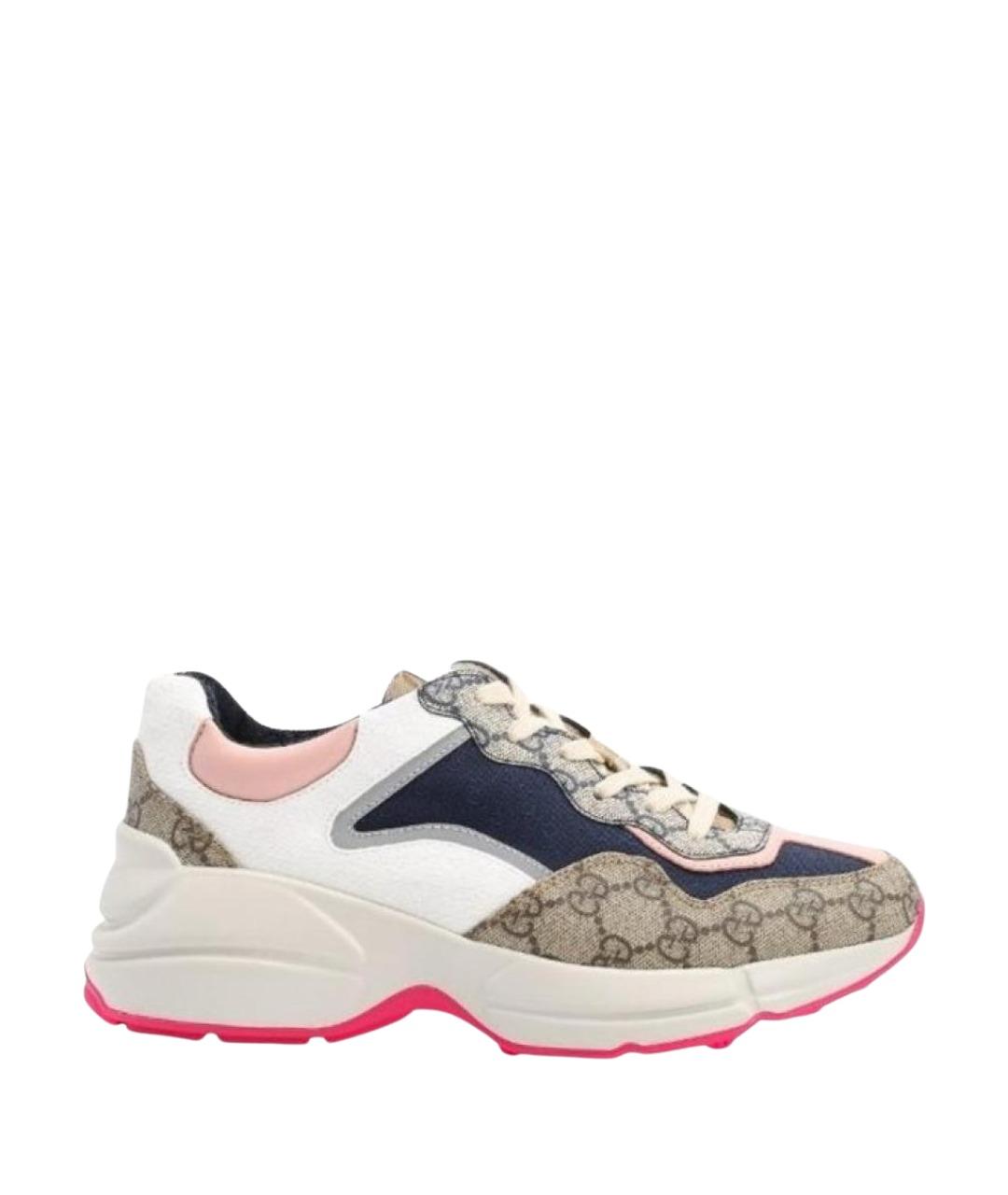 GUCCI Бежевые кожаные кроссовки, фото 1