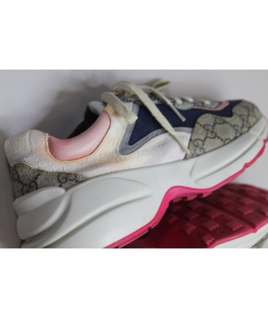 GUCCI Бежевые кожаные кроссовки, фото 9