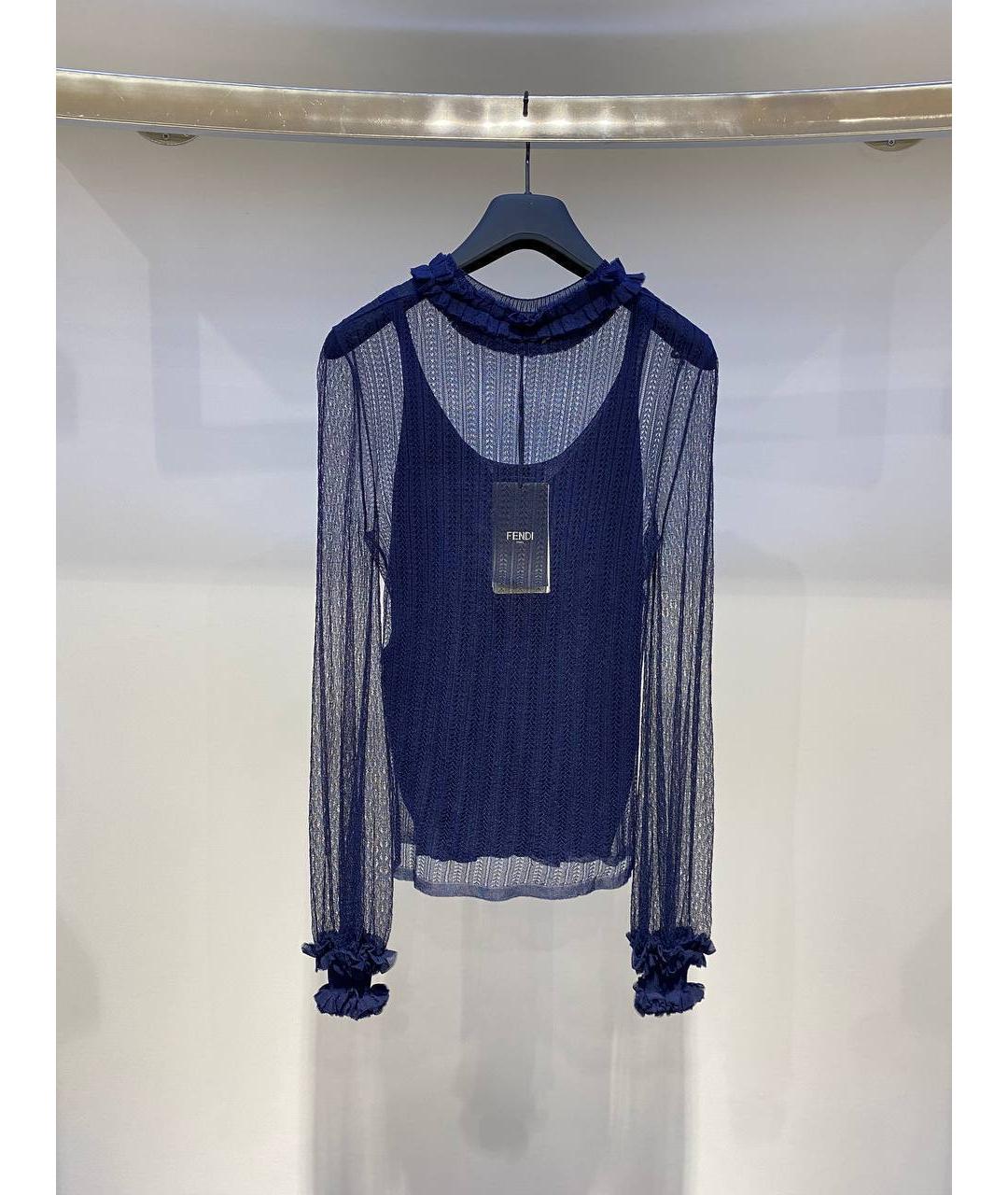 FENDI Синяя шелковая блузы, фото 3