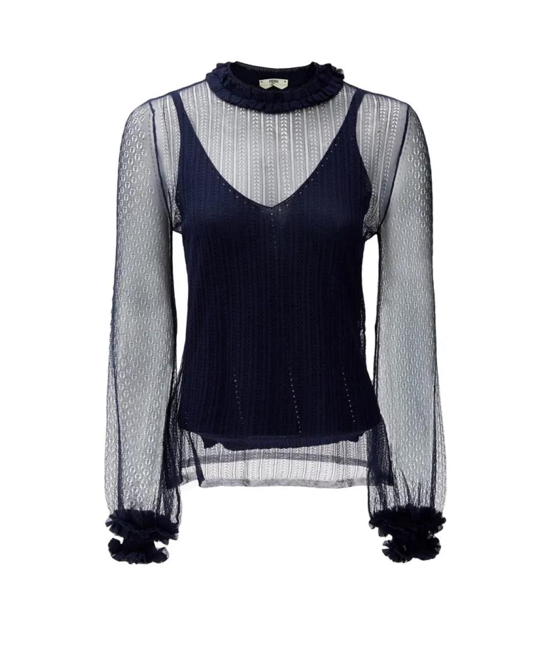 FENDI Синяя шелковая блузы, фото 1