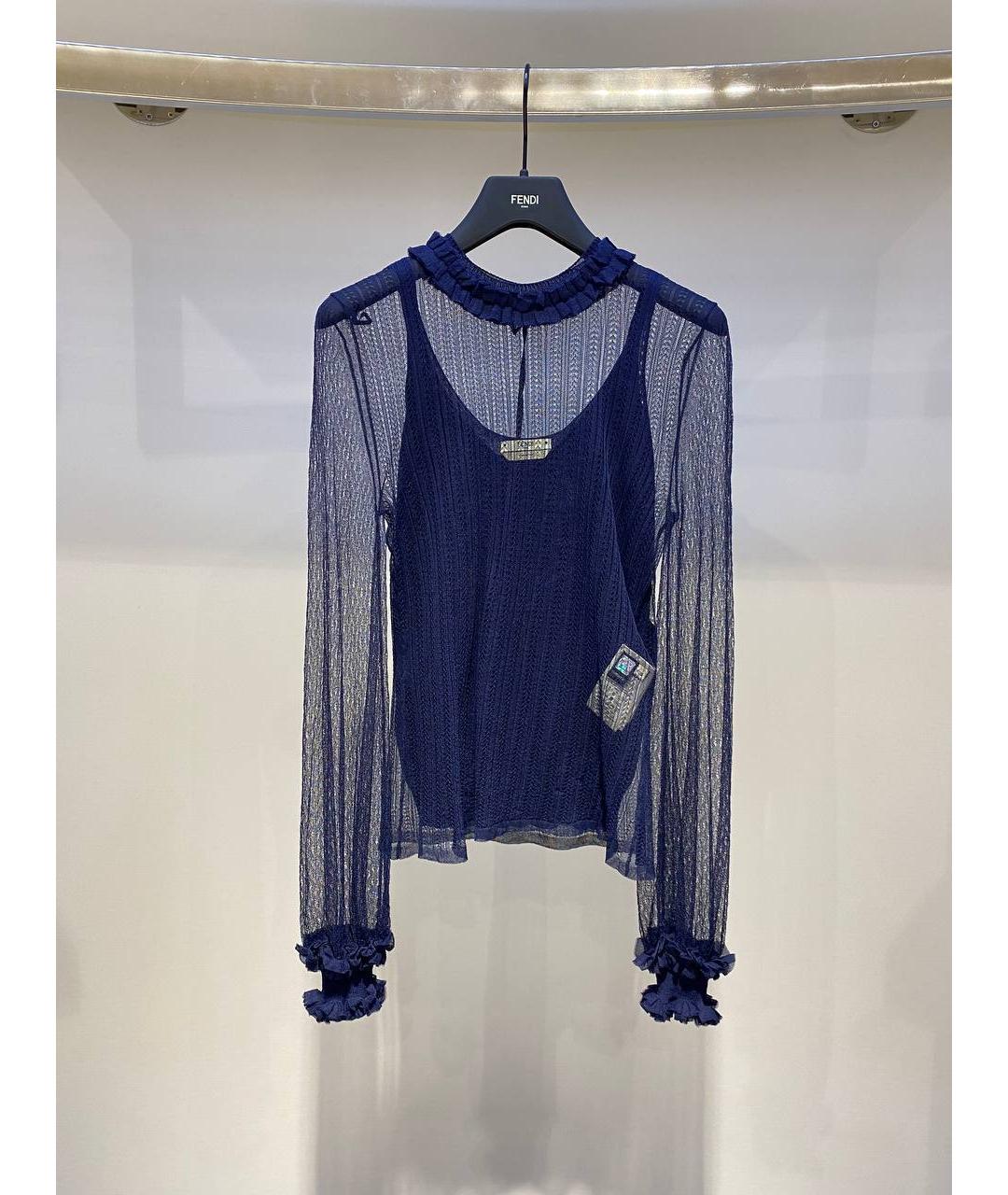 FENDI Синяя шелковая блузы, фото 2