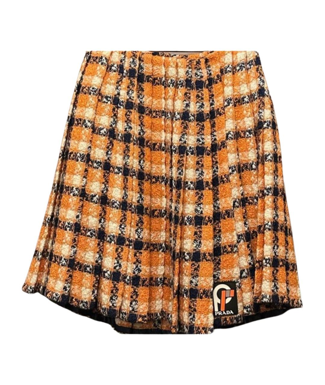 PRADA Оранжевая шерстяная юбка миди, фото 1