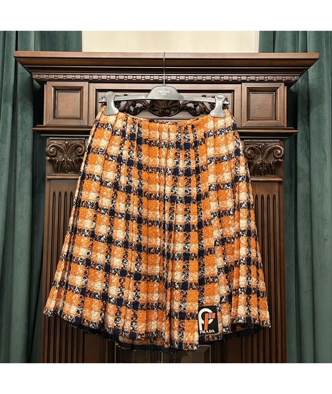 PRADA Оранжевая шерстяная юбка миди, фото 7