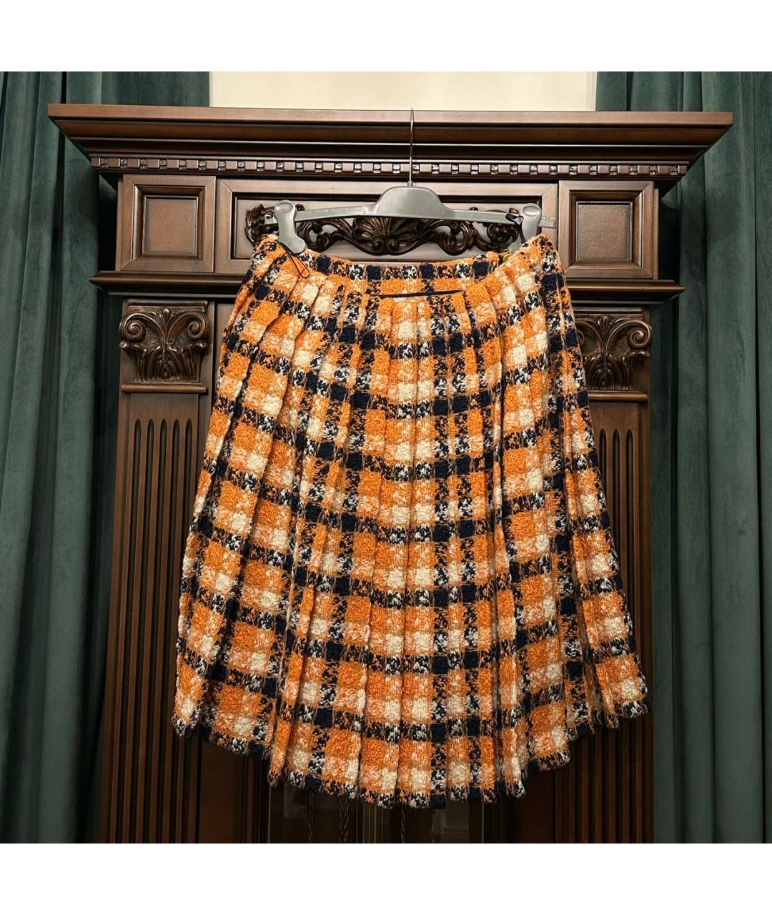 PRADA Оранжевая шерстяная юбка миди, фото 2