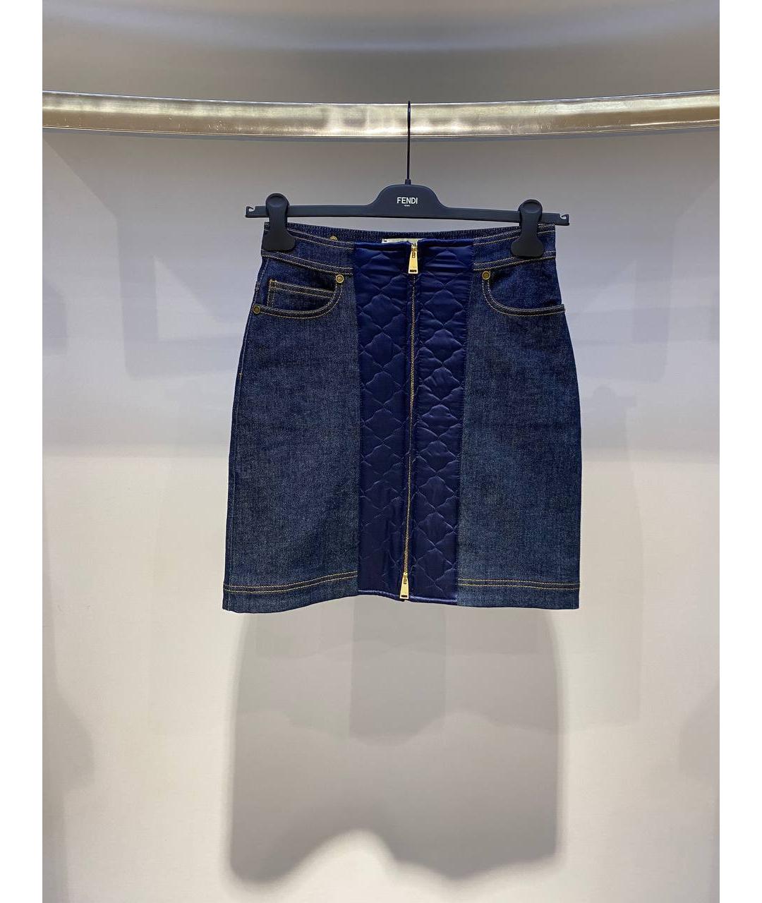 FENDI Синяя хлопковая юбка мини, фото 3