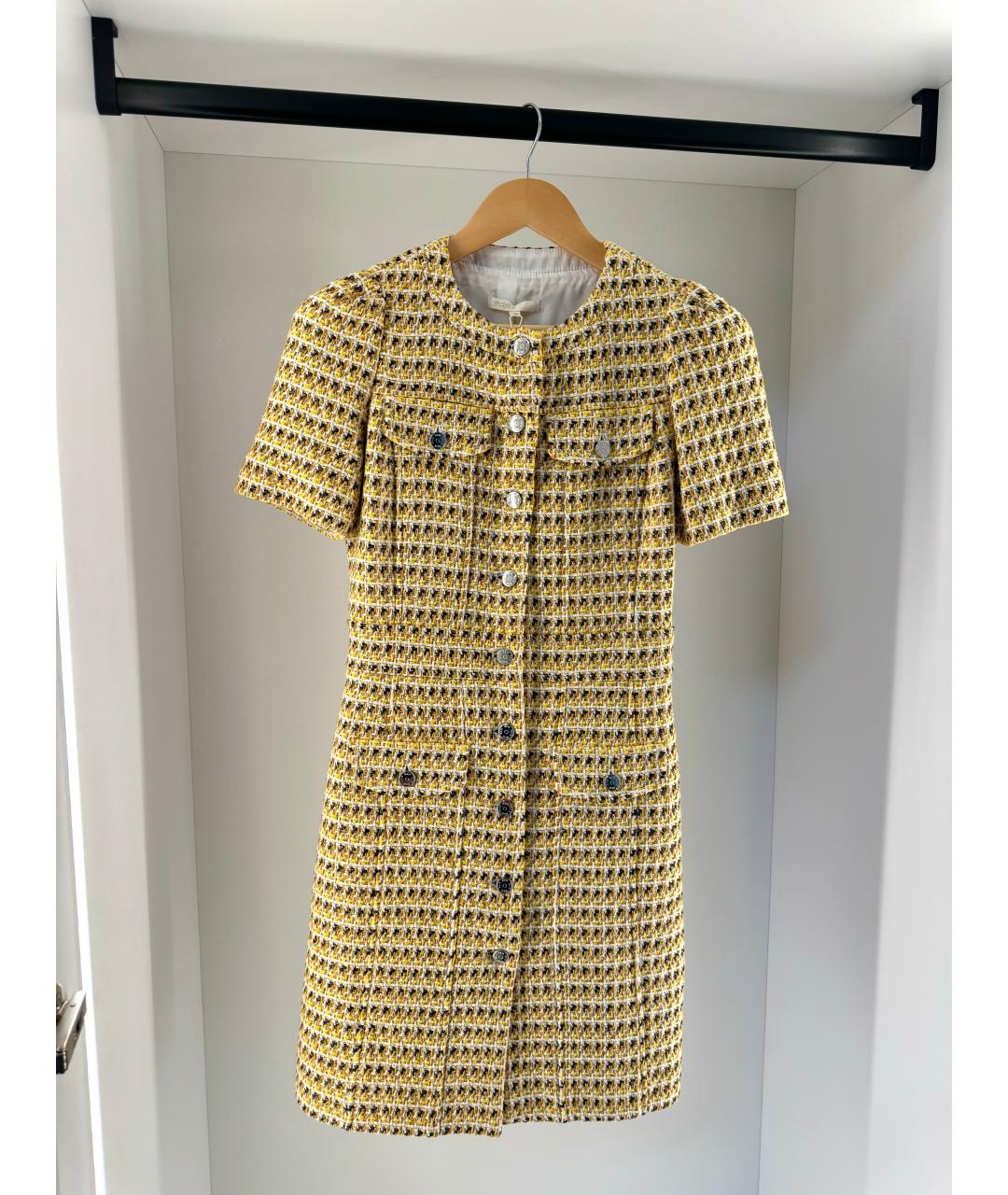 MAJE Горчичное твидовое повседневное платье, фото 6