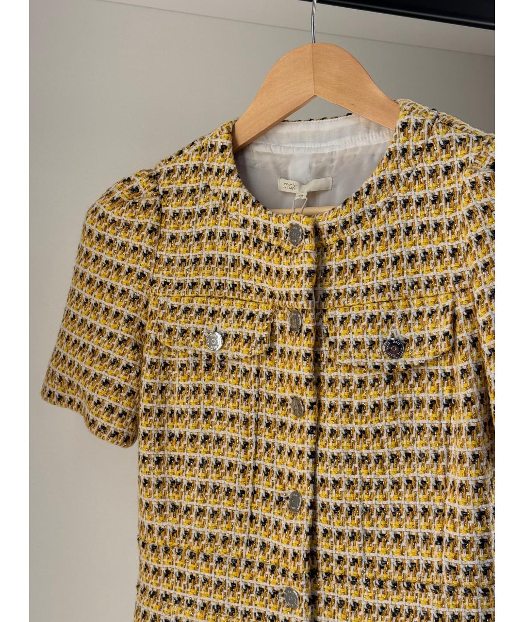 MAJE Горчичное твидовое повседневное платье, фото 3