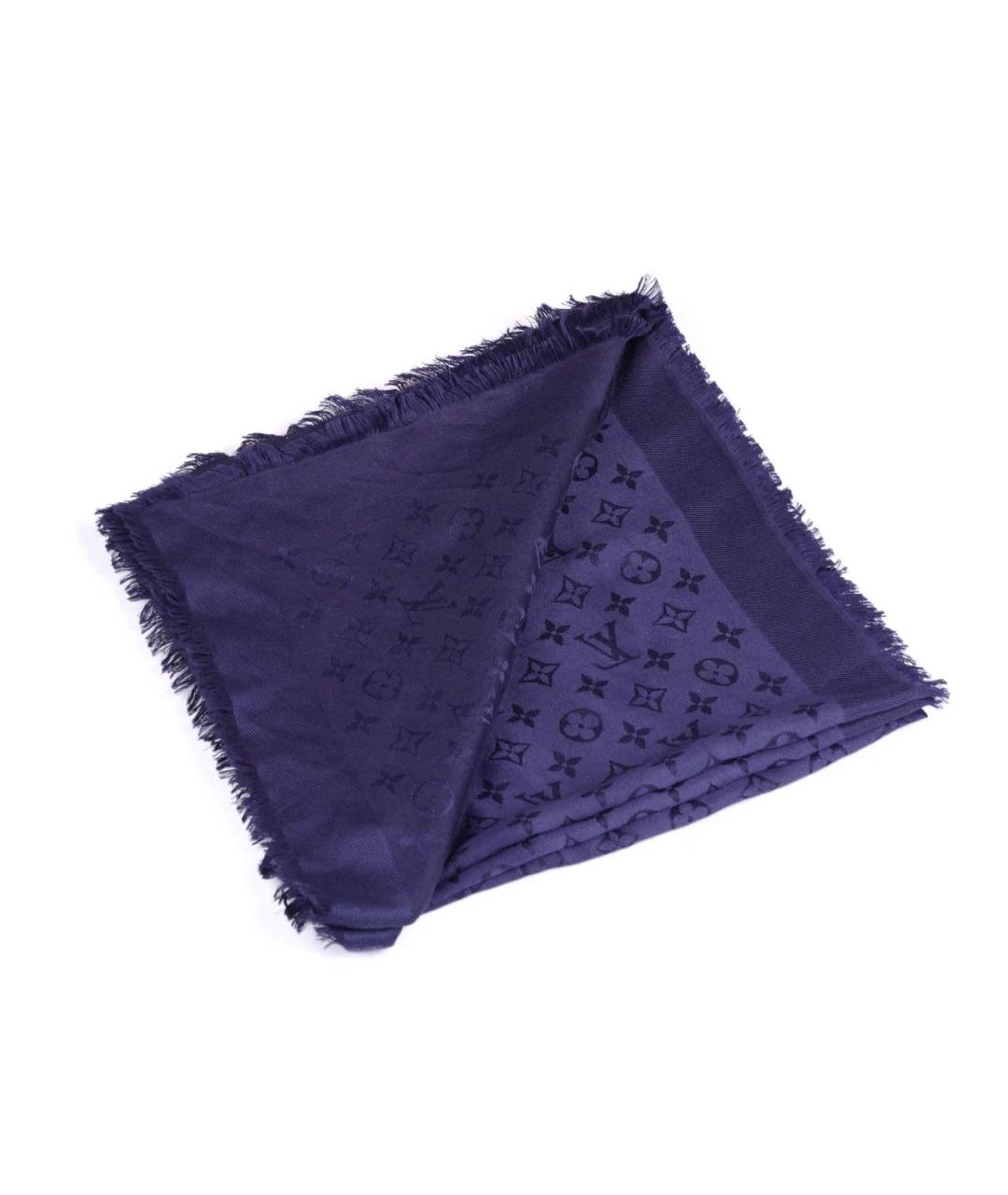 LOUIS VUITTON Темно-синий шелковый шарф, фото 2
