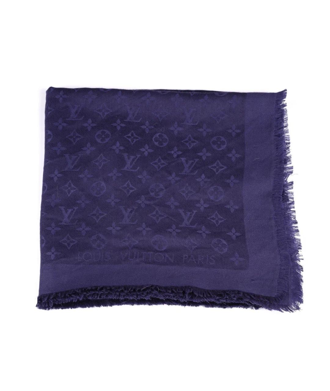 LOUIS VUITTON Темно-синий шелковый шарф, фото 5